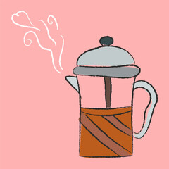 glass pot with coffee flat vector hand drawn.