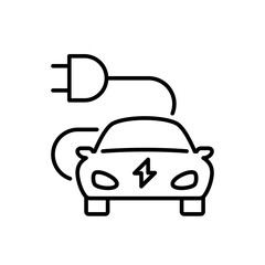 Electric car with electric plug line icon. Ediatble stroke