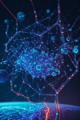 Interconnected Cyber Big Data Flow: Blockchain Data Fields, Network Line Connect Stream, and the Concept of AI Technology, Digital Communication, Scientific Research, Illustrated with 3D Neural Cells
