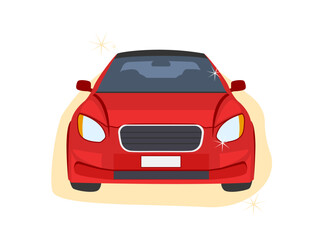 Red car, front view of the car.