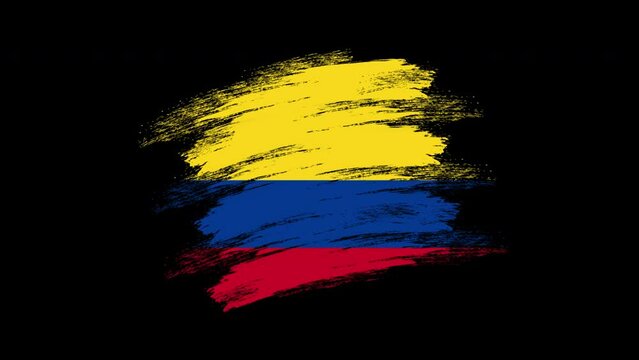 4K Paint Brush Colombia Flag with Alpha Channel. Waving Brushed Colombian Banner.