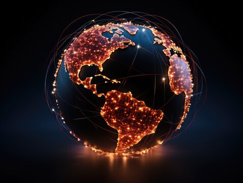 A glowing globe with a dark background. Generative AI.