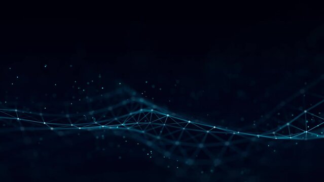 Abstract technology wave with dots and lines. Flow of particles. Big data transfer visualization. 3d rendering.