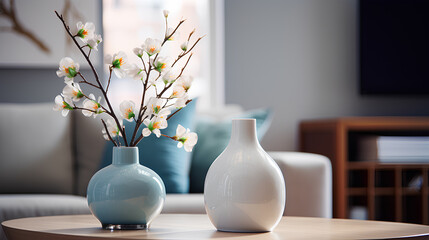 Vase of Flowers for Living Room Decor, Vase of Flowers in the Living Room, flower vase mockup, Generative AI