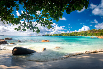 Anse Lazio - Paradise beach with granite stones in Seychelles, island Praslin