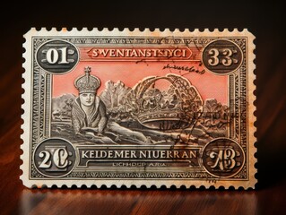 Obraz premium RHODESIA AND NYASALAND - CIRCA 1954: Se-tenant stamp 1 Southern Rhodesian Penny printed by Waterlow & Sons Ltd., London, shows British Queen's Elizabeth II portrait, circa 1954