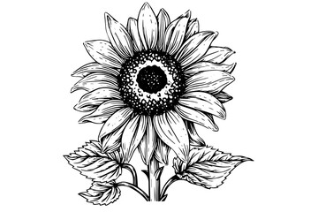 Vector engraving style drawing vector illustration of  sunflower. Ink sketch.