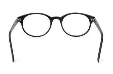 Stylish pair of glasses with black frame isolated on white