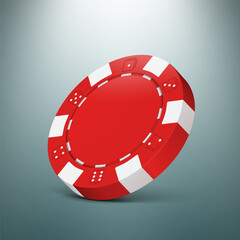 Red poker chip on light background. Vector illustration.
