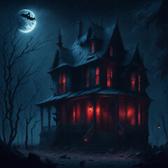 Fototapeta na wymiar Terrifying Batman Halloween house.