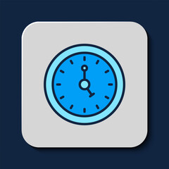 Filled outline Clock icon isolated on blue background. Time symbol. Vector