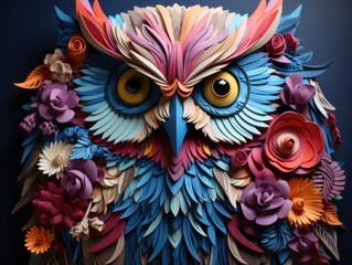 multicoloured owl face origami style