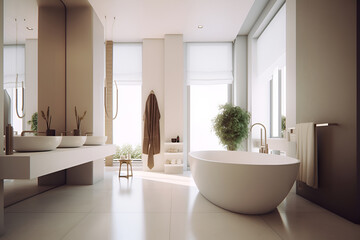 Fototapeta na wymiar Eco style interior of bathroom in modern house