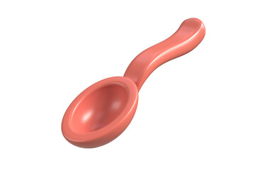 Beautiful pink plastic ladle or spoon for kitchen utensils with curved handle transparent background. 3D icons in cartoon style for your design.
