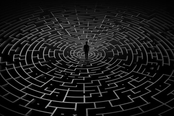 Obraz premium States of mind and psychology concept. Man silhouette in maze or labyrinth. Finding solution and self concept. Generative AI