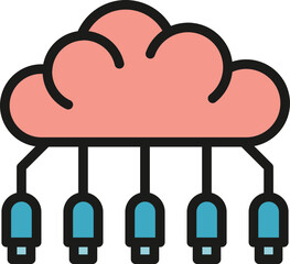 Memory cloud icon outline vector. Data server. Transfer backup color flat