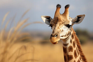 giraffe portrait, cute funny cub animal
