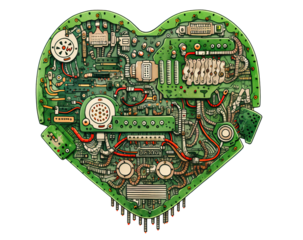 Heart-shaped electronic device with complex circuitry, fusion of human emotions and machine learning concept