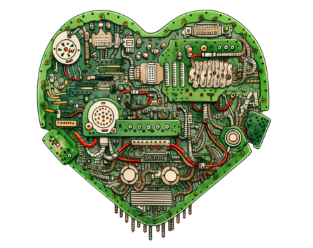 Heart-shaped electronic device with complex circuitry, fusion of human emotions and machine learning concept