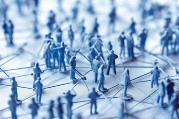 Miniature people on plan. Group of Miniature people isolated on white background. Social network connection. Generative AI.