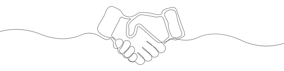 Handshake icon line continuous drawing vector. One line Handshake icon vector background. Greeting with hands icon. Continuous outline of a hands icon.