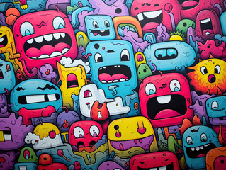 pattern of cartoon screaming monsters. Vector illustation © Dmitriy