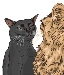 ilustración vectorial  de gatos, meme del gato negro disociado  - obrazy, fototapety, plakaty