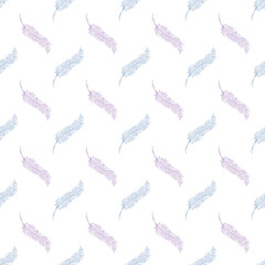 Seamless pattern with blue and purple feathers