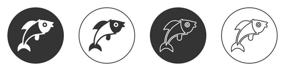 Obraz premium Black Fish icon isolated on white background. Circle button. Vector
