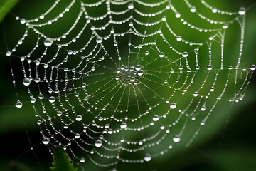 A striking macro photograph of a dew-kissed spider's web, a delicate masterpiece woven by nature's artisan.