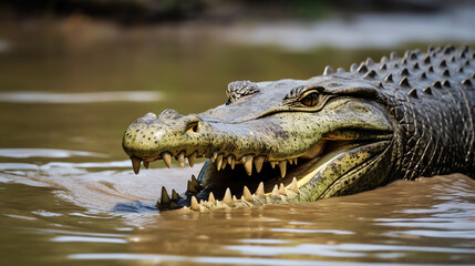 Obraz premium Nile crocodile in the muddy water river - Generative AI