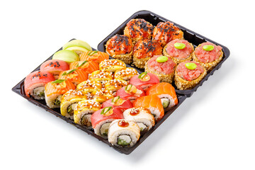 set of fresh appetizing rolls on white background for online restaurant website 14