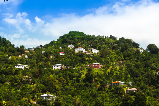 Concept of vacation and travel to Georgia. Nature, Ajaria green mountains.