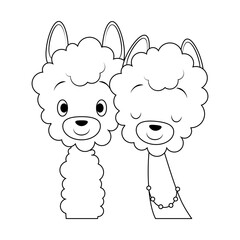 Two cute fluffy alpacas coloring page