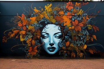 Street art painting on wall illustration, mock-up, 3d modern art, graffiti