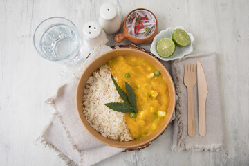 Locro pumpkin stew Food buffet peruvian table Assorted dishes gourmet cuisine Peru traditional 