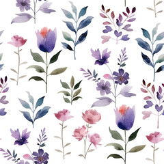 Seamless botanical pattern with flowers and branches. watercolor illustrations.