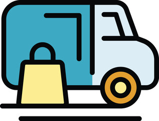 Delivery van icon outline vector. Truck shipping. Package shipment color flat