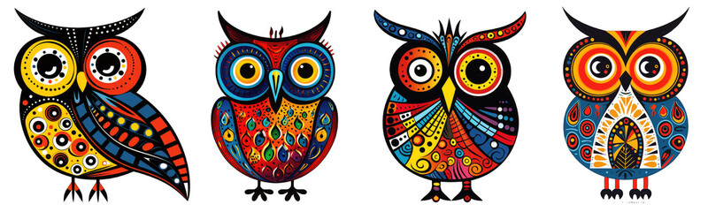 Estores personalizados con tu foto Collection of colorful owls on transparent background for t-shirt print design and various uses