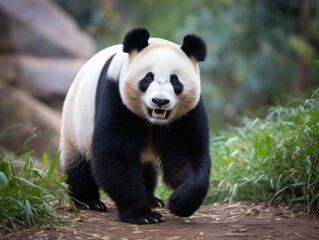 a panda walking on the ground