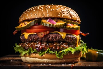 a double cheeseburger with lettuce and tomato