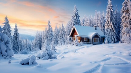 Fototapeta na wymiar a house in the snow