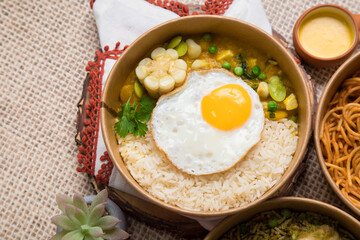 Locro Pumking stew Food buffet peruvian table Assorted dishes gourmet cuisine Peru traditional 