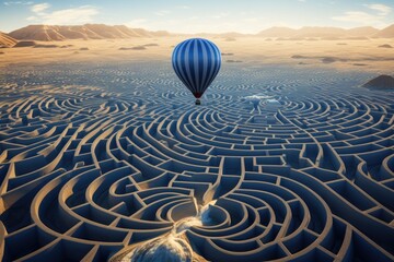 a hot air balloon flying over a desert