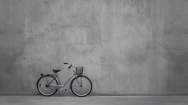  a bicycle is parked against a wall in a black and white photo.  generative ai