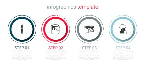 Set Paint brush, bucket, spray gun and . Business infographic template. Vector