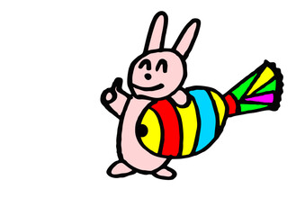 Rabbit pink egg Easter color rainbow cartoon