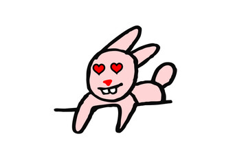 Bunny Easter Lover Pink Outline Heart Funny Cartoon