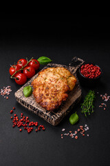 Delicious fresh fried minced chicken meat cutlets with salt, spices and herbs