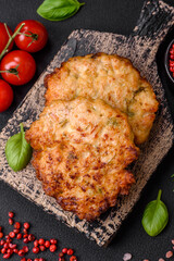 Delicious fresh fried minced chicken meat cutlets with salt, spices and herbs